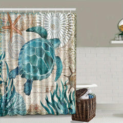 Sea Turtle Shower Curtain & Blanket Set - Modern Bathroom Decor