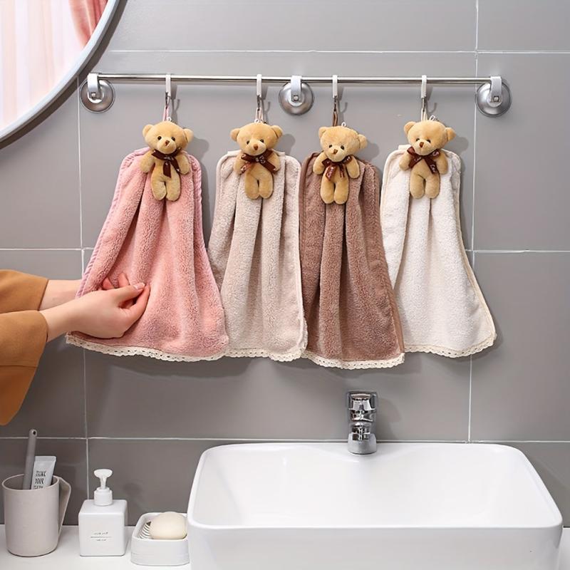 Cartoon Bear Hanging Towel Coral Fleece Absorbent Soft Towel
