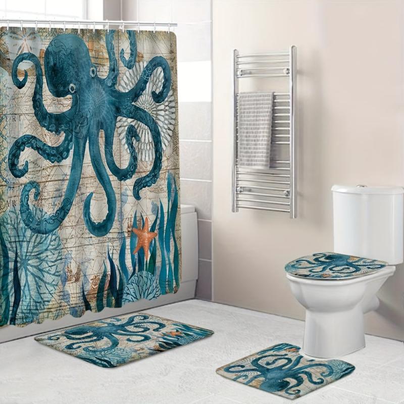 Octopus Starfish Bathroom Set - Machine Washable Polyester