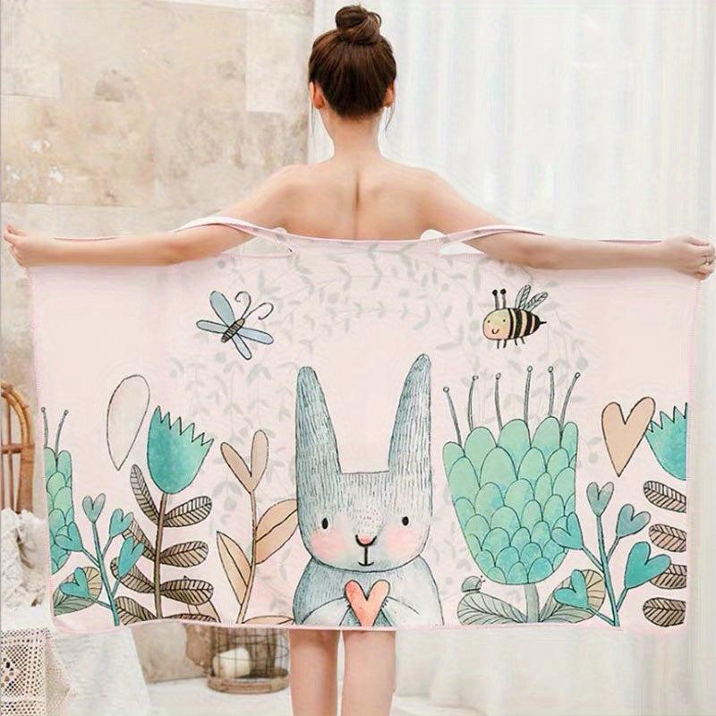 Women's Wearable Bath Towel Printed Bathrobe For Home & Travel