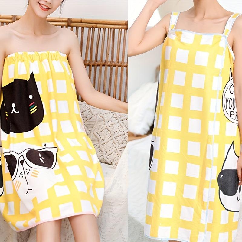Women's Wearable Bath Towel Printed Bathrobe For Home & Travel
