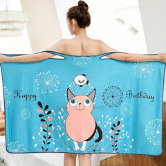 Women's Wearable Bath Towel Printed Bathrobe For Home & Travel