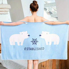 Women's Wearable Bath Towel Printed Bathrobe For Home & Travel