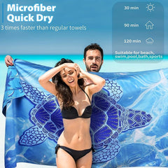 Large Quick Drying Microfiber Beach Towel, Sand Free, Ultra Light