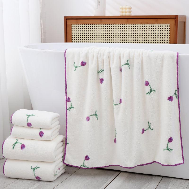 Flower Purple Towel Bath Towel Set, Soft & Fast Drying Shower Towel