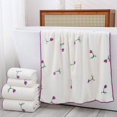 Flower Purple Towel Bath Towel Set, Soft & Fast Drying Shower Towel