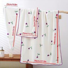 Flower Purple Towel Bath Towel Set, Soft & Fast Drying Shower Towel