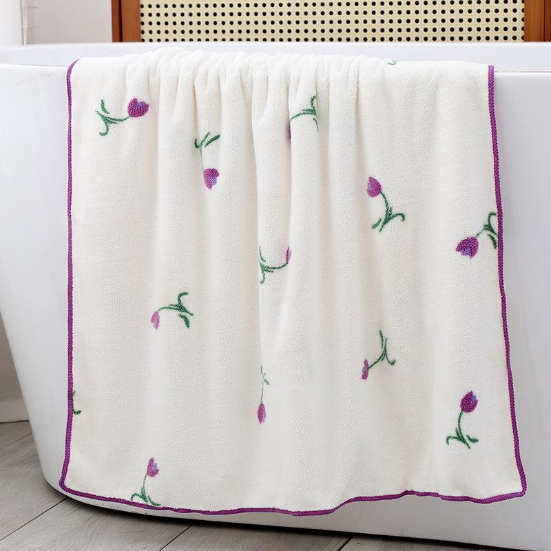 Flower Purple Towel Bath Towel Set, Soft & Fast Drying Shower Towel