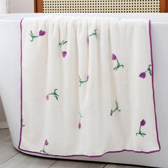 Flower Purple Towel Bath Towel Set, Soft & Fast Drying Shower Towel