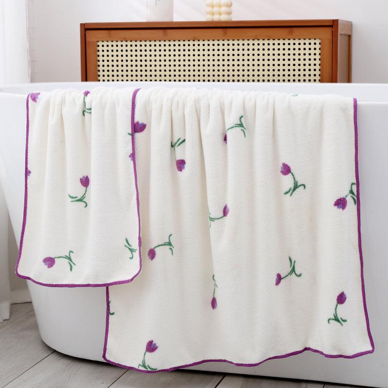 Flower Purple Towel Bath Towel Set, Soft & Fast Drying Shower Towel