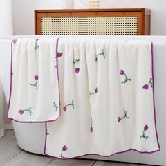 Flower Purple Towel Bath Towel Set, Soft & Fast Drying Shower Towel