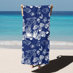 Sea Turtle Beach Towel Coral Starfish Crab Print Quick Dry