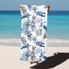 Sea Turtle Beach Towel Coral Starfish Crab Print Quick Dry