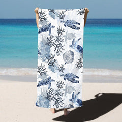 Sea Turtle Beach Towel Coral Starfish Crab Print Quick Dry