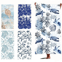 Sea Turtle Beach Towel Coral Starfish Crab Print Quick Dry