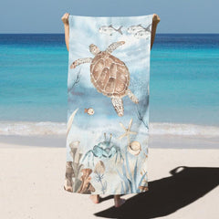 Sea Turtle Beach Towel Coral Starfish Crab Print Quick Dry