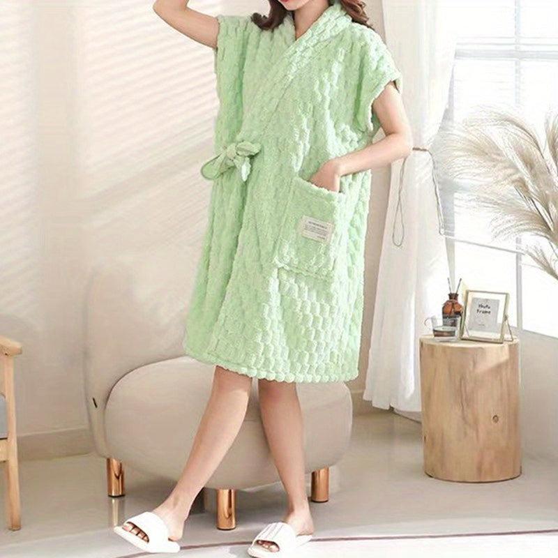 Women's Wearable Bath Towel With Pocket Strap Solid Shower Skirt