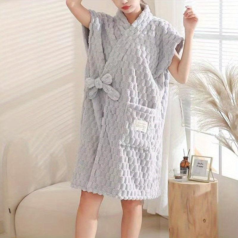 Women's Wearable Bath Towel With Pocket Strap Solid Shower Skirt