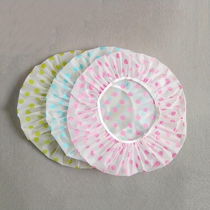 3pcs Colorful Polka Dot Shower Cap Waterproof Multifunctional Bath Cap