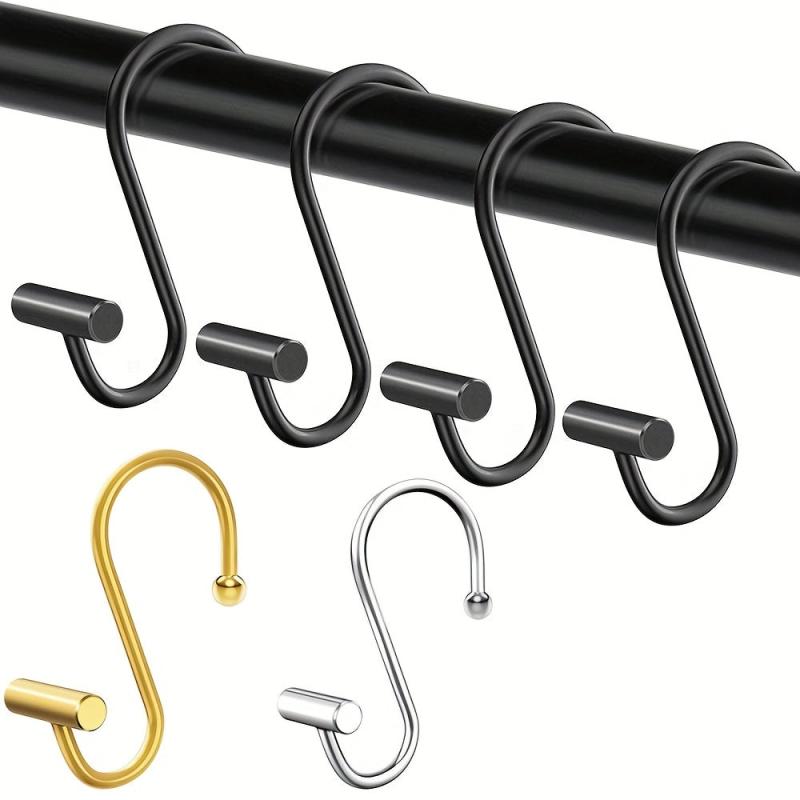 12pcs T-Shaped Rustproof Shower Curtain Hooks for Bathroom Curtain Rods