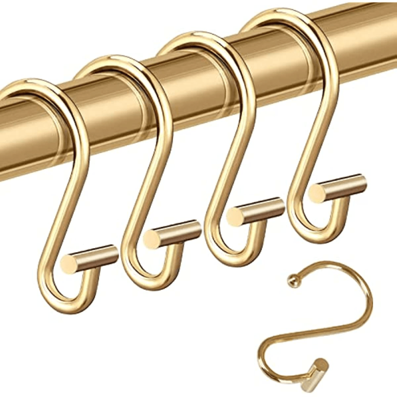 12pcs T-Shaped Rustproof Shower Curtain Hooks for Bathroom Curtain Rods