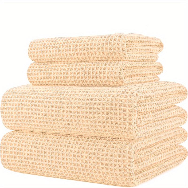 4pcs Solid Waffle Towels Set Soft Absorbent Bathroom Towels Cotton Towels