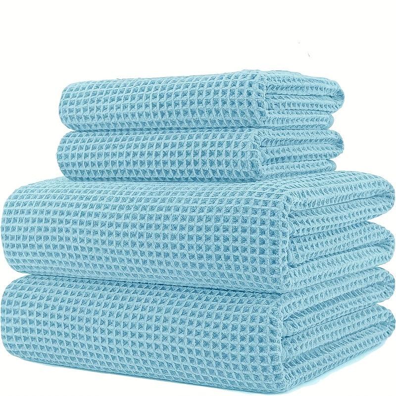 4pcs Solid Waffle Towels Set Soft Absorbent Bathroom Towels Cotton Towels