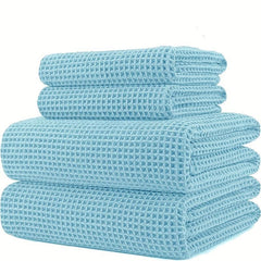 4pcs Solid Waffle Towels Set Soft Absorbent Bathroom Towels Cotton Towels