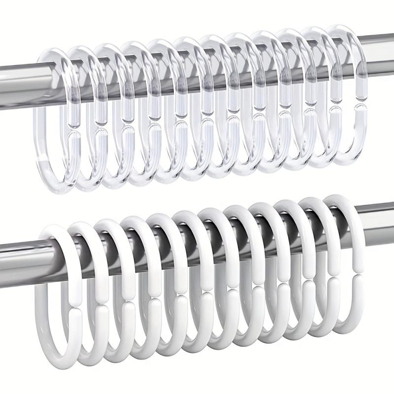 12pcs Plastic C Shaped Shower Curtain Hooks - Easy Installation & Stylish Decor