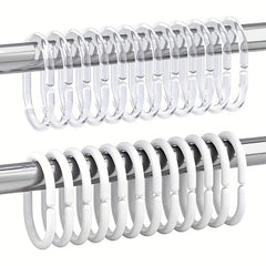 12pcs Plastic C Shaped Shower Curtain Hooks - Easy Installation & Stylish Decor