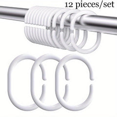 12pcs Plastic C Shaped Shower Curtain Hooks - Easy Installation & Stylish Decor