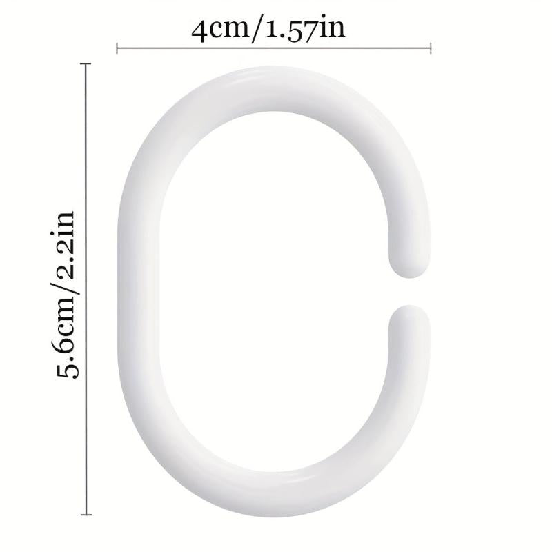 12pcs Plastic C Shaped Shower Curtain Hooks - Easy Installation & Stylish Decor