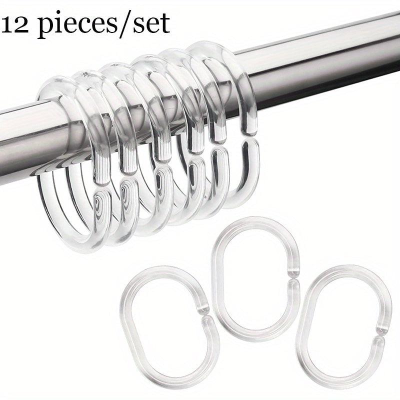 12pcs Plastic C Shaped Shower Curtain Hooks - Easy Installation & Stylish Decor