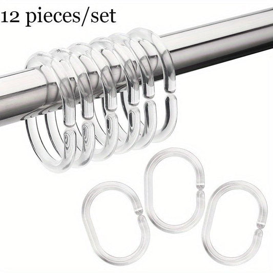 12pcs Plastic C Shaped Shower Curtain Hooks - Easy Installation & Stylish Decor