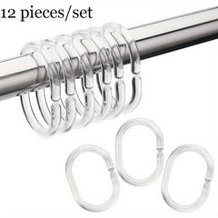 12pcs Plastic C Shaped Shower Curtain Hooks - Easy Installation & Stylish Decor