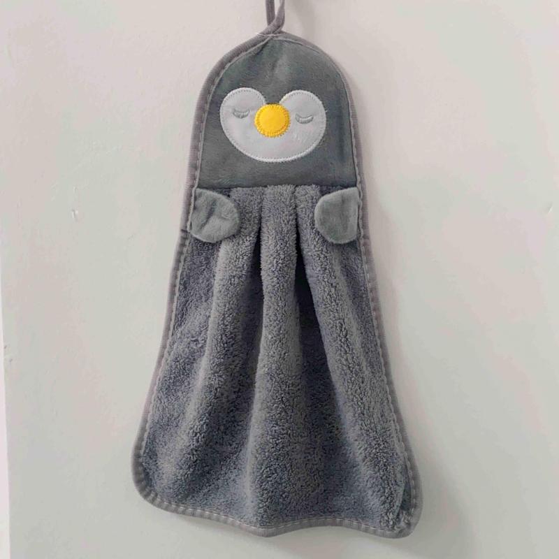 Coral Fleece Hanging Towel Cartoon Absorbent Soft Bathroom Kitchen