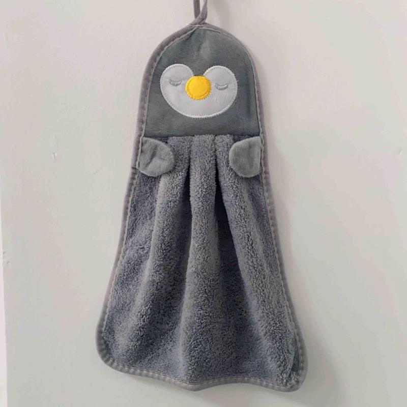 Coral Fleece Hanging Towel Cartoon Absorbent Soft Bathroom Kitchen