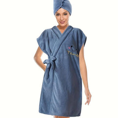 2pcs Bath Skirt & Hair Caps for Women Soft & Absorbent Towel Bathrobe