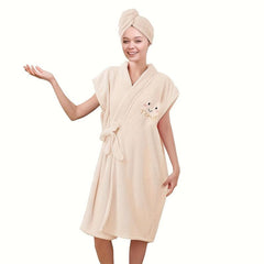 2pcs Bath Skirt & Hair Caps for Women Soft & Absorbent Towel Bathrobe