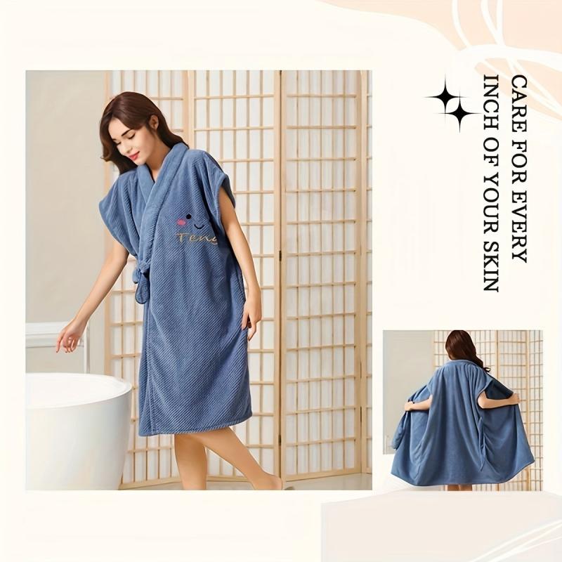 2pcs Bath Skirt & Hair Caps for Women Soft & Absorbent Towel Bathrobe