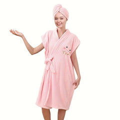 2pcs Bath Skirt & Hair Caps for Women Soft & Absorbent Towel Bathrobe