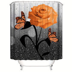 Orange Rose Shower Curtain Set Butterfly 4 Piece