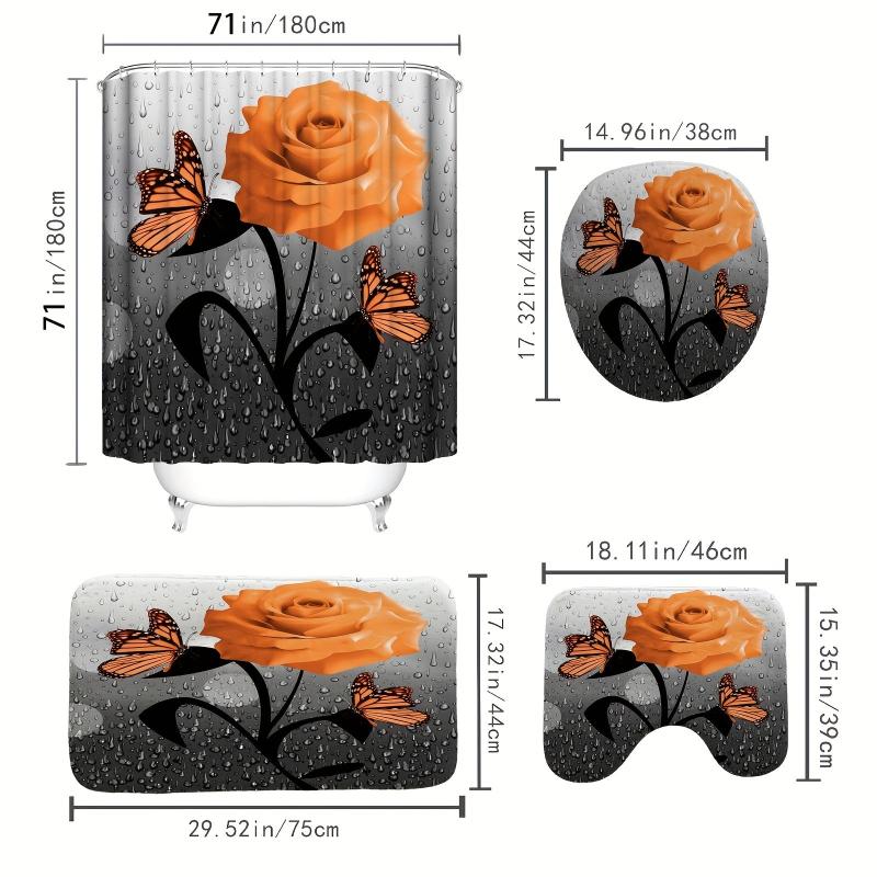 Orange Rose Shower Curtain Set Butterfly 4 Piece