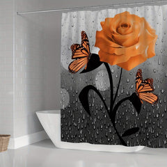 Orange Rose Shower Curtain Set Butterfly 4 Piece