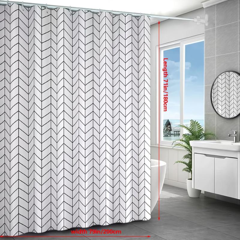 Diagonal Plaid Shower Curtain Waterproof PEVA with Metal Buttonholes