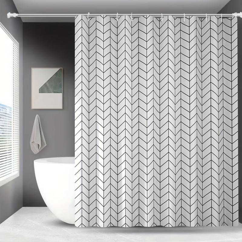 Diagonal Plaid Shower Curtain Waterproof PEVA with Metal Buttonholes