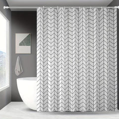 Diagonal Plaid Shower Curtain Waterproof PEVA with Metal Buttonholes