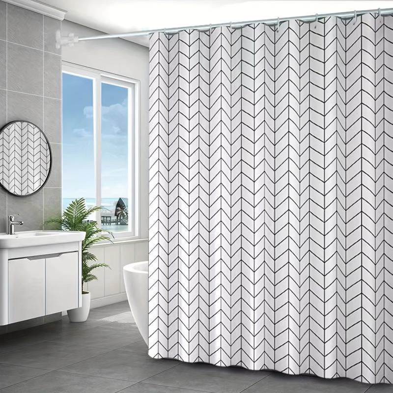 Diagonal Plaid Shower Curtain Waterproof PEVA with Metal Buttonholes