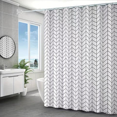 Diagonal Plaid Shower Curtain Waterproof PEVA with Metal Buttonholes