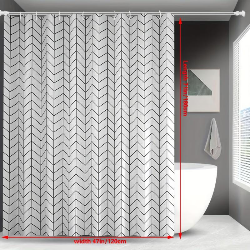 Diagonal Plaid Shower Curtain Waterproof PEVA with Metal Buttonholes